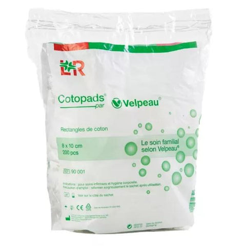 Velpeau Cotopads Bio Rechteckige Wattepads 8 x 10 cm unsteril Packung mit 3 x 180 Wattepads
