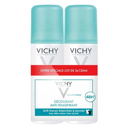 Vichy Déodorant Anti-Traces Blanches & Jaunes 48h Spray Lot de 2 x 125ml