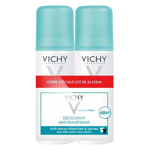 Vichy Anti-White Marks & Yellow Stains Deodorant 48hr Spray Pack of 2 x 125ml