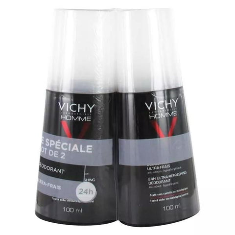 Vichy Homme Ultra-Frisches Deodorant 24h Spray, Doppelpack 2 x 100ml