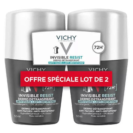 Vichy Homme Dermo-Détranspirant Invisible Protect 72H Lot de 2 x 50ml