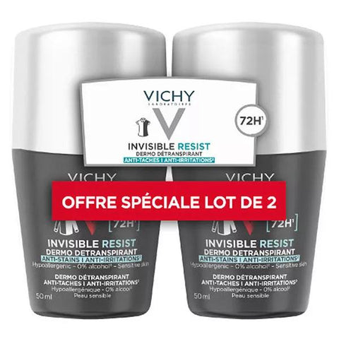 Vichy Homme Dermo-Anti-Perspirant Invisible Protect 72H Pack of 2 x 50ml