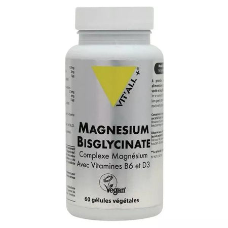 Vit'all+ Magnésium Bisglycinate Haute Absorption avec Vitamines B6 & D3 - 60 gélules végétales