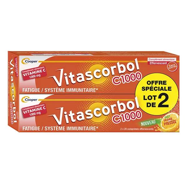 Vitascorbol Vitamine C 1000 mg - Goût Orange Pressée - 2x 20 comprimés effervescents