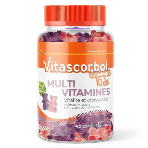 Vitascorbol Multikids Multivitamin Gummies for Children Grape Strawberry 45 Gummies