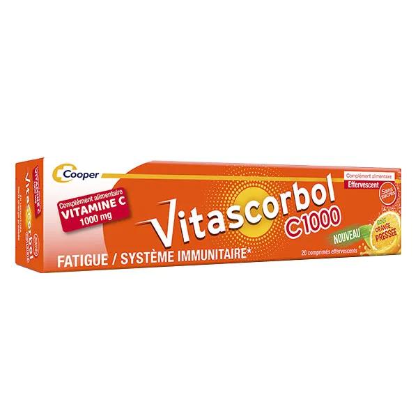 Vitascorbol Vitamine C 1000 mg - Goût Orange Pressée - 20 comprimés effervescents