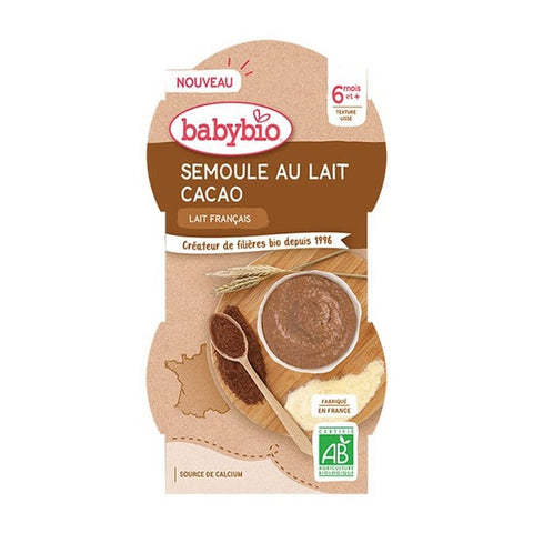 Babybio Milchdesserts Schalen mit Grieß und Kakao, ab 6 Monaten, Bio, 2 x 100g Multipack