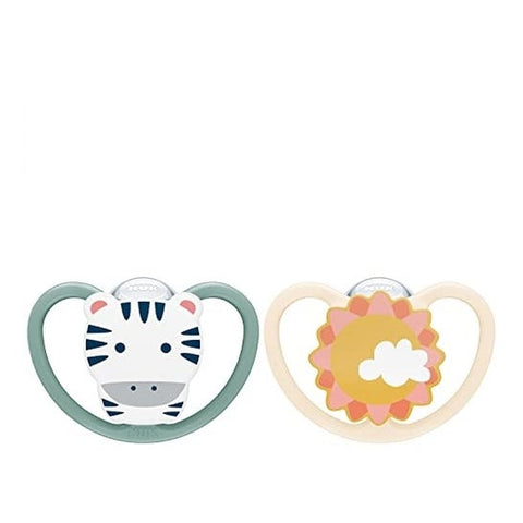 Nuk Space Set Sucettes Silicone 6-18m Zèbre Soleil (2 unités)
