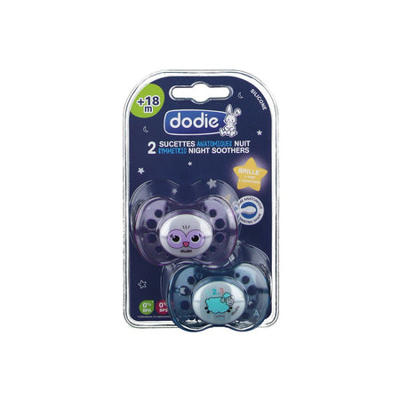 Dodie Dodie Duo Sucette Sans Anneau Silicone +18 mois Spécial Nuit Mouton Chouette Lot de 2
