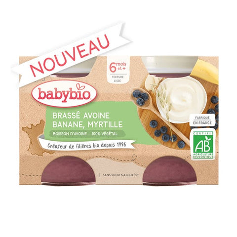 Babybio Pflanzliche Desserts Joghurt-Alternative Hafer Banane Heidelbeere +6m Bio 2 x 130g