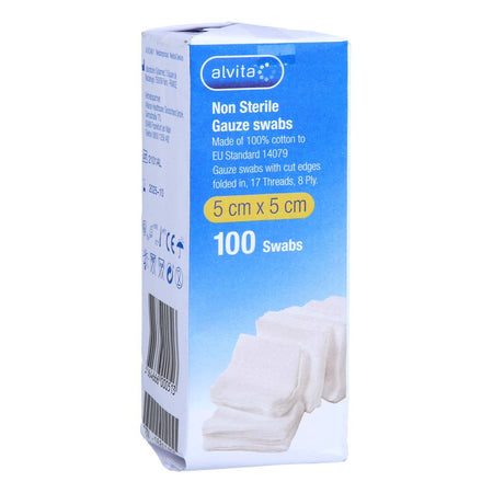 Alvita compresses de gaze non stériles 5 cm x 5 cm (100 pièces)
