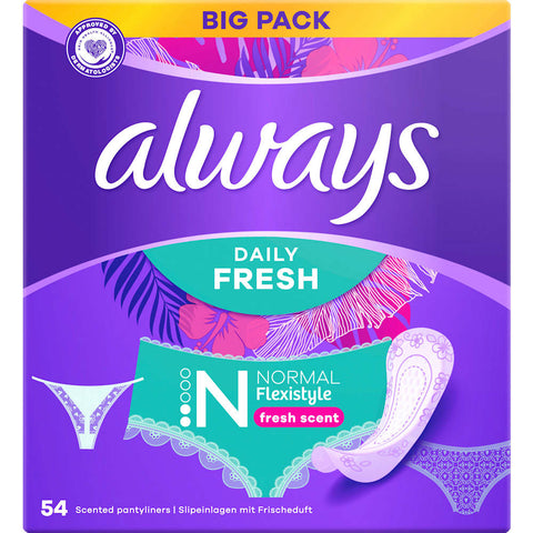 Always Daily Fresh Normal Flexistyle pantyliners with fresh scent, large pack (54 count)