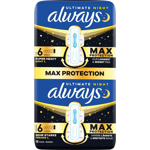 Always Ultimate Night Max Protection sanitary pads with wings (12 pieces)