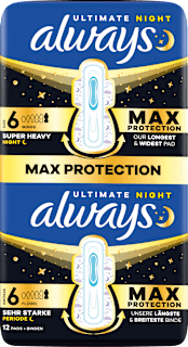 always Ultimate serviettes hygiéniques Nuit Max Protection 6 avec ailes (12 pièces)