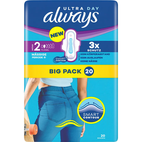 always Ultra Day Long 2 sanitary pads with wings, value pack, 20 count