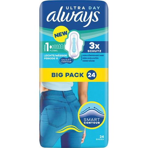 always Ultra Day Normal 1 sanitary pads with wings, Big Pack, 24 count