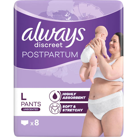 Always Discreet Einweghosen für die Zeit nach der Geburt (Größe L, 8 Stück)