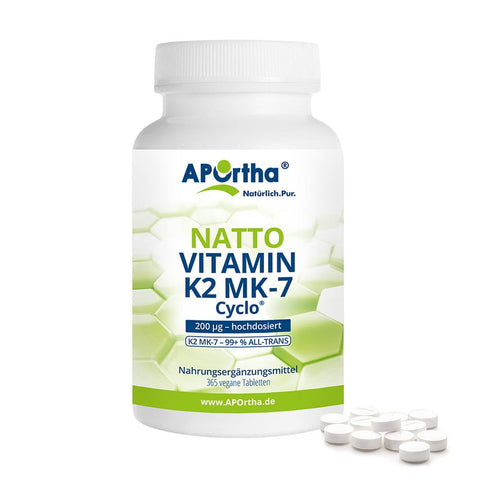 APOrtha® Natto Vitamin K2 MK-7 Cyclo® 200 µg vegane Tabletten – Menachinon – BIG BOX 365 Tabletten