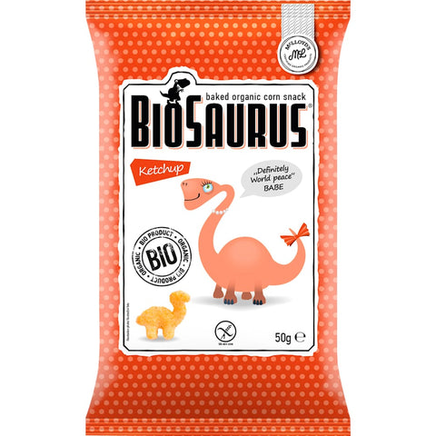 BioSaurus Snack pour enfants, maïs cuit au four au ketchup, dès 3 ans (50 g)