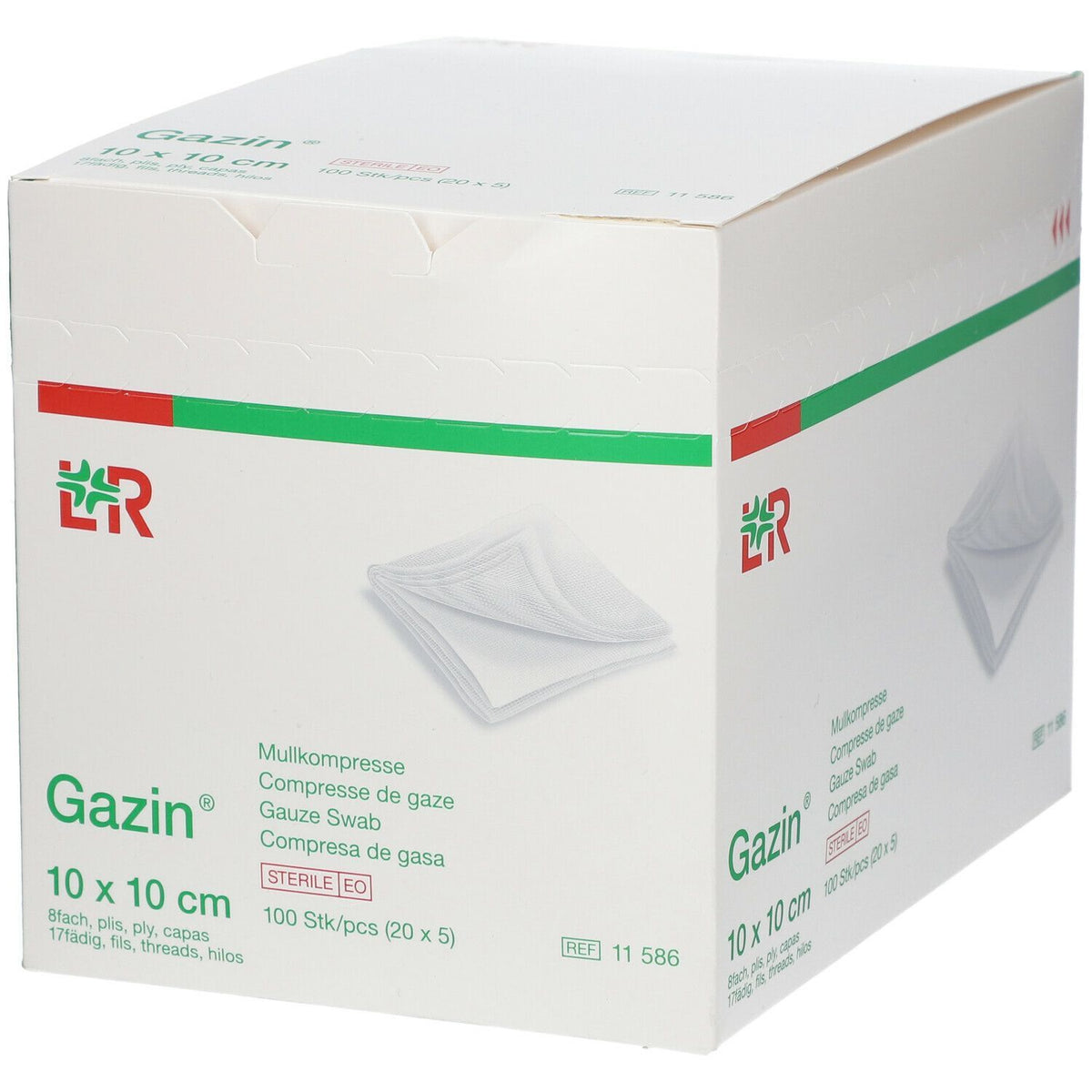 Lohmann & Rauscher Gazin compresses de gaze stériles 8 plis 17 fils 10 x 10 cm