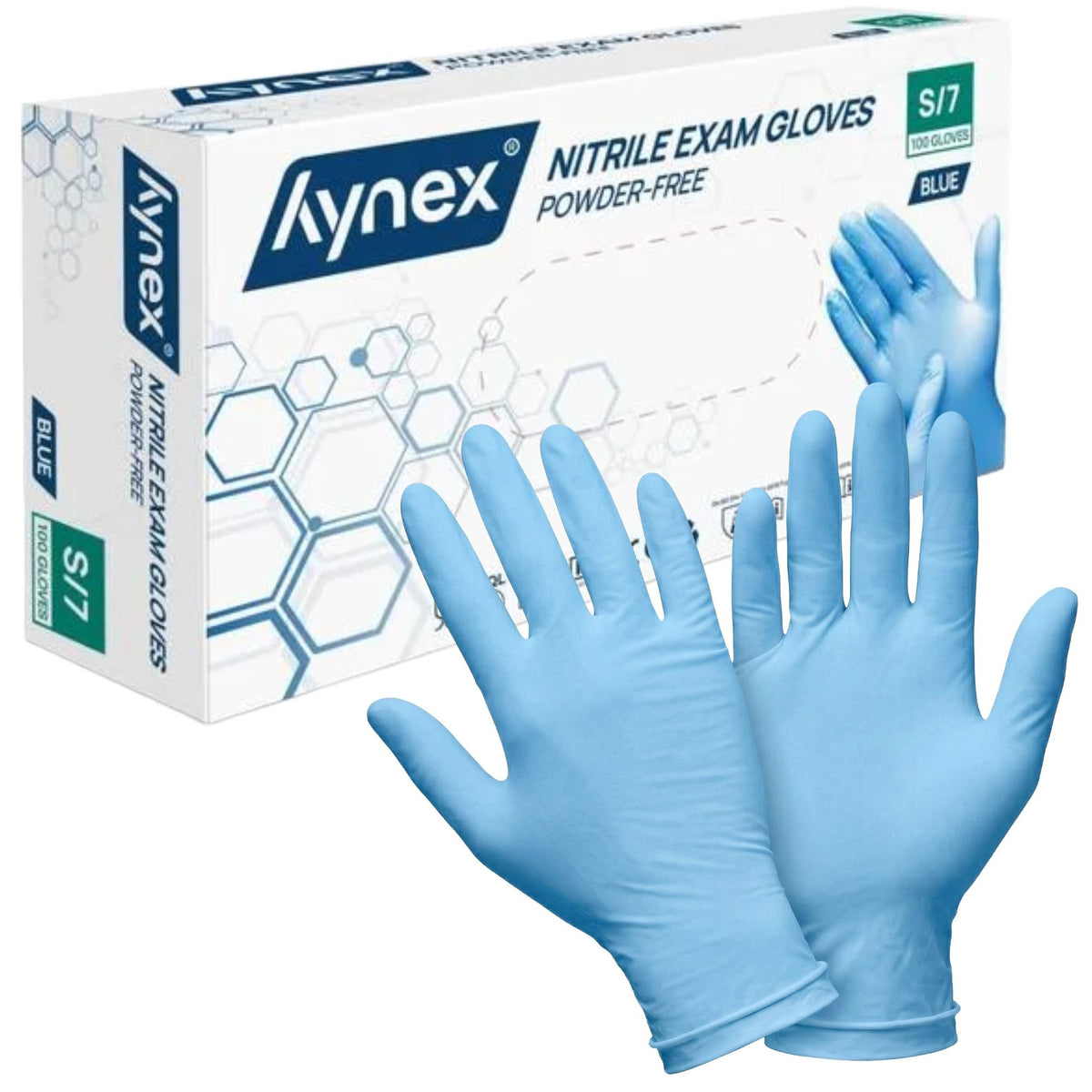 Hynex Gants en nitrile bleus sans poudre, 3,5 g, à usage unique, taille S (100 pièces)