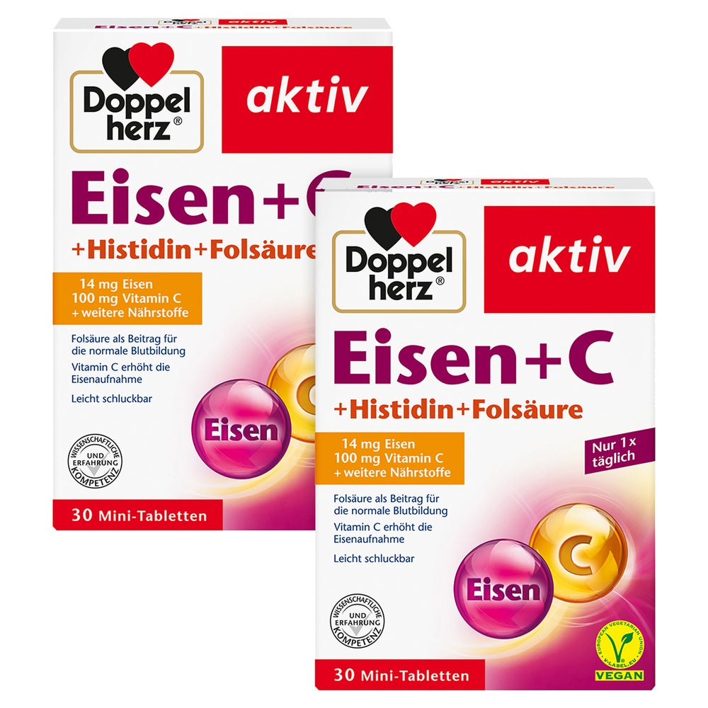 Doppelherz aktiv fer + C + histidine + acide folique (2 x 30 pièces)