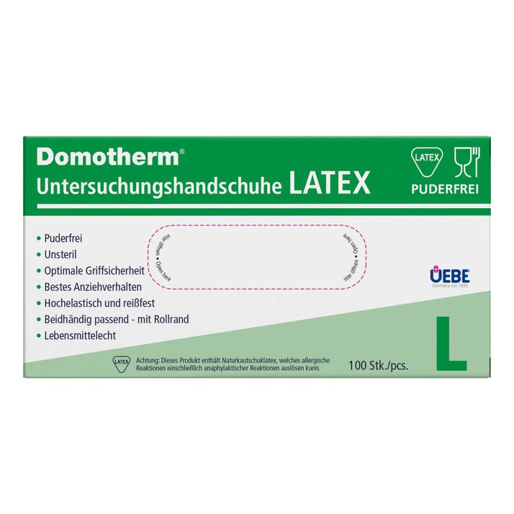 Domotherm gants d’examen en latex non stériles sans poudre, taille L, bleu (100 pièces)