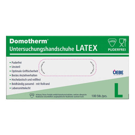 Domotherm gants d’examen en latex non stériles sans poudre, taille L, bleu (100 pièces)