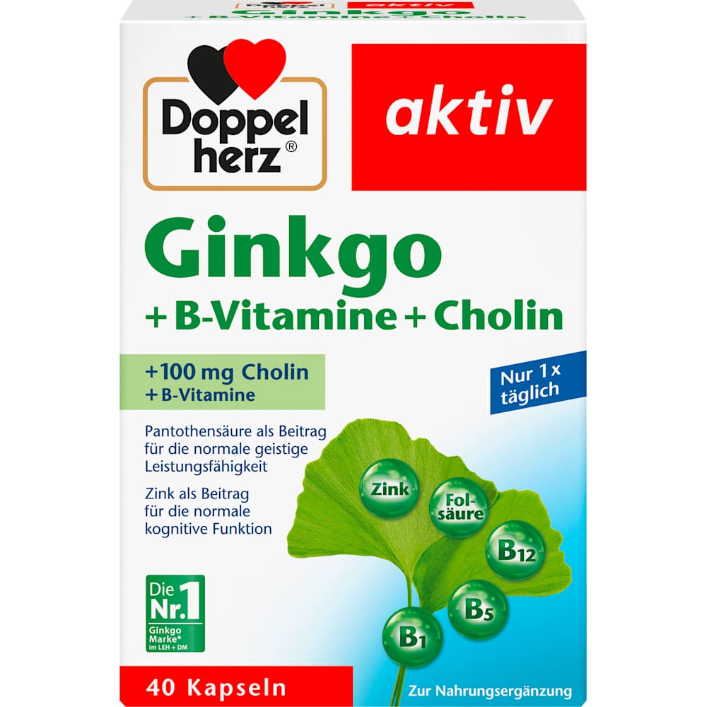 Doppelherz Ginkgo + vitamines B + choline gélules (40 pièces, 22,4 g)