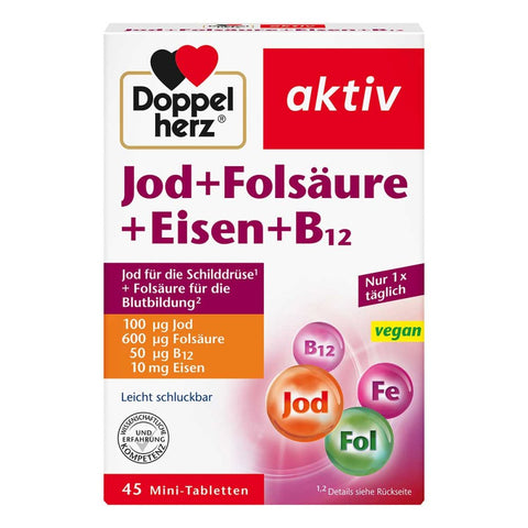 Doppelherz Iode + acide folique + fer + B12 comprimés (45 pièces)