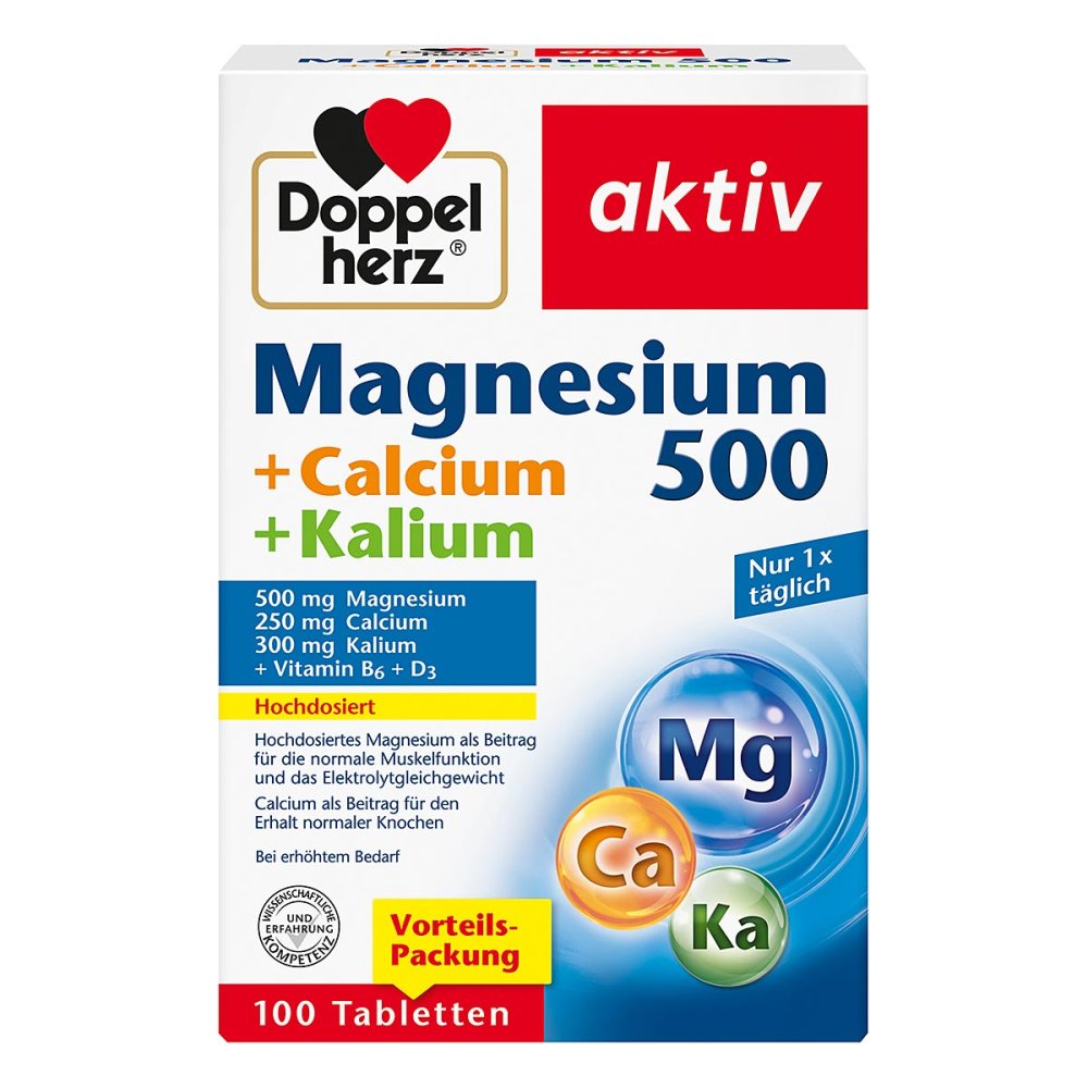 Doppelherz Magnésium 500+calcium+potassium comprimés (100 pièces)
