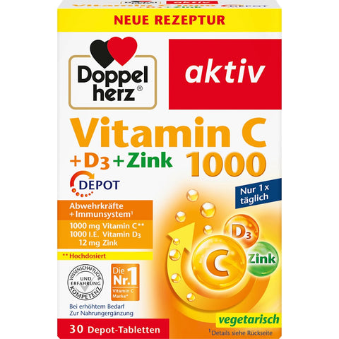 Doppelherz Vitamine C 1000 + D3 + Zinc comprimés dépôt (30 pièces, 42,9 g)