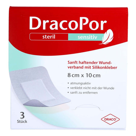 Dracopor Sensitiv 8x10 cm stérile avec adhésif silicone (3 pièces)