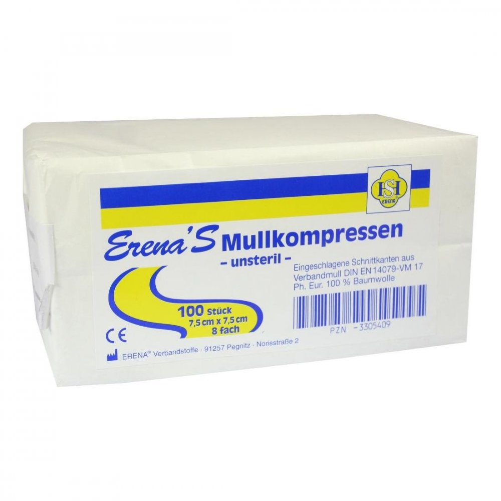 Erena compresses de gaze non stériles 7,5x7,5 cm 8 plis (100 pièces)