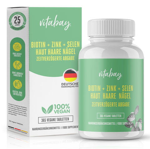 Vitabay Biotine 10 mg à libération prolongée + Sélénium 110 µg + Zinc 10 mg (365 comprimés)