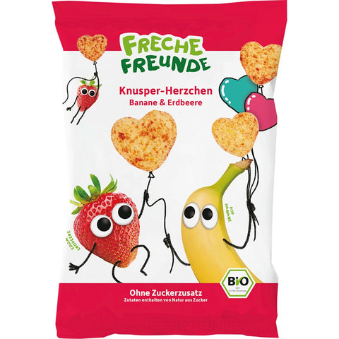 Freche Freunde Snack enfant petits cœurs croustillants banane & fraise, dès 1 an, 30 g