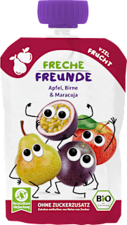 Freche Freunde Purée à presser pomme, poire & fruit de la passion (100 g, dès 6 mois)