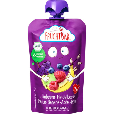 FruchtBar purée à presser framboise, myrtille, raisin, banane, pomme et avoine (dès 6 mois) (100 g)