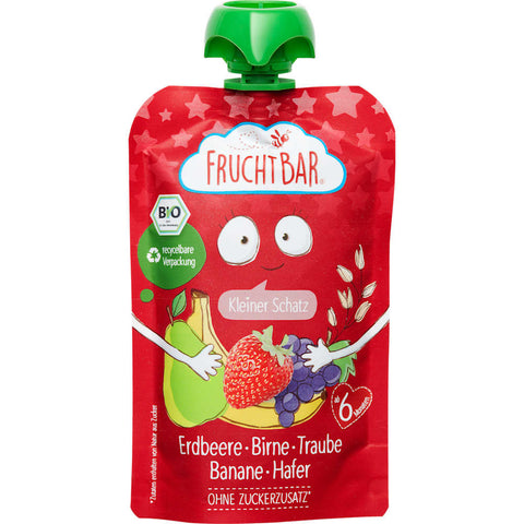 FruchtBar Quetschie 'Kleiner Schatz' fraise, poire, raisin, avoine, dès 6 mois (100 g)