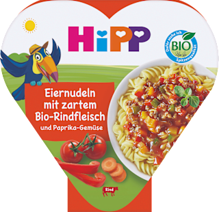 HiPP assiette enfant pâtes aux œufs aux légumes de poivron et bœuf tendre dès 1 an (250 g)