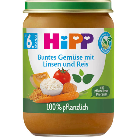 HiPP Menu légumes colorés aux lentilles et riz dès 6 mois végétal (190 g)