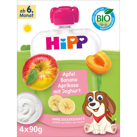 HiPP Frucht & Joghurt Apfel Banane Aprikose ab dem 6. Monat (4x90 g), 360 g