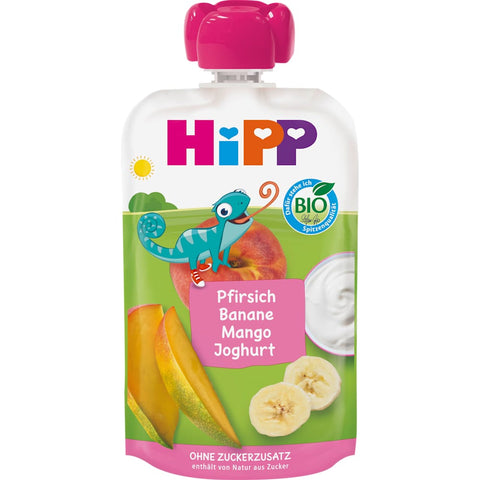 HiPP Früchte-Quetschbeutel Pfirsich-Banane-Mango mit Joghurt, ab 1 Jahr (100 g)