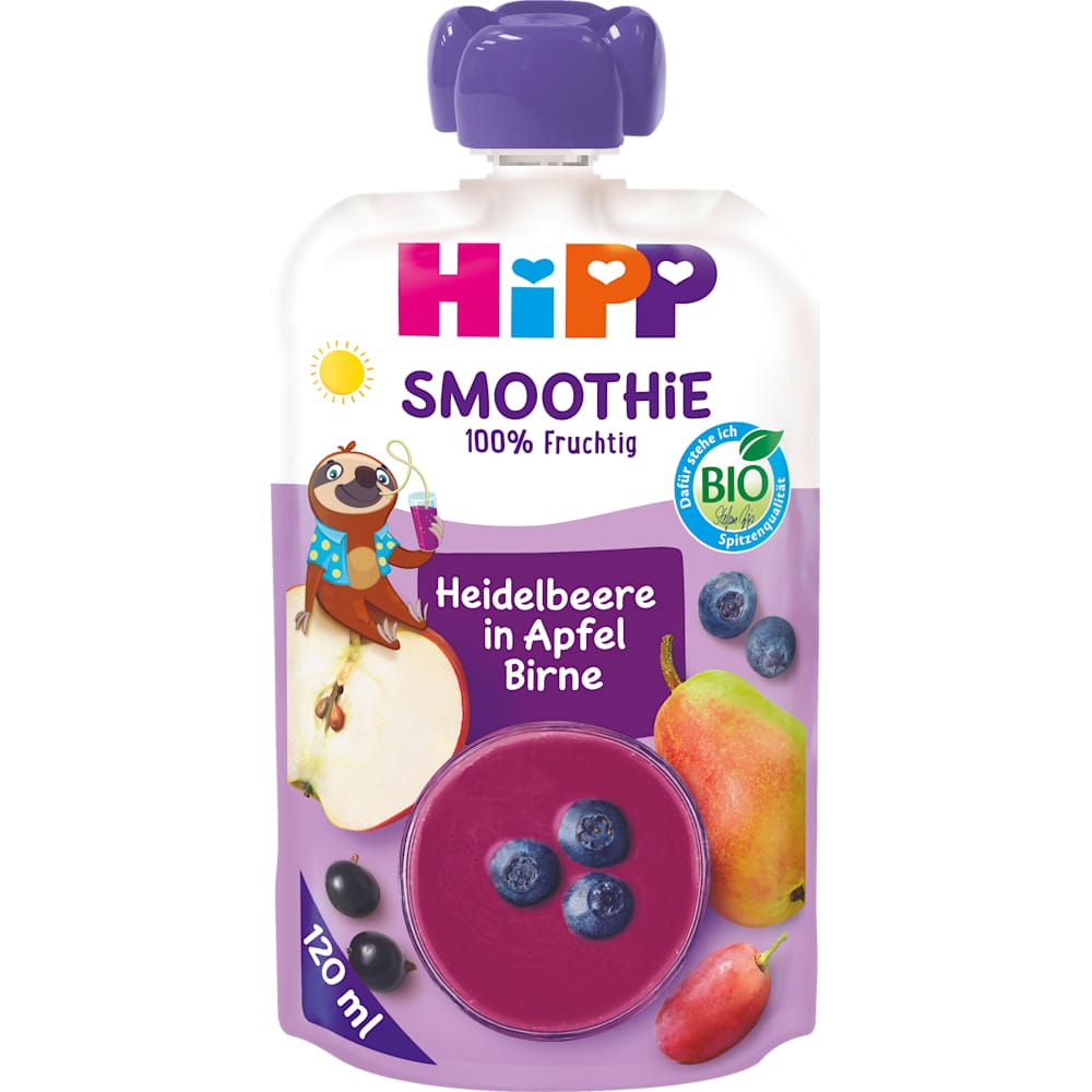 HiPP Quetschie Smoothie Mix myrtille, pomme et poire, dès 1 an (120 ml)