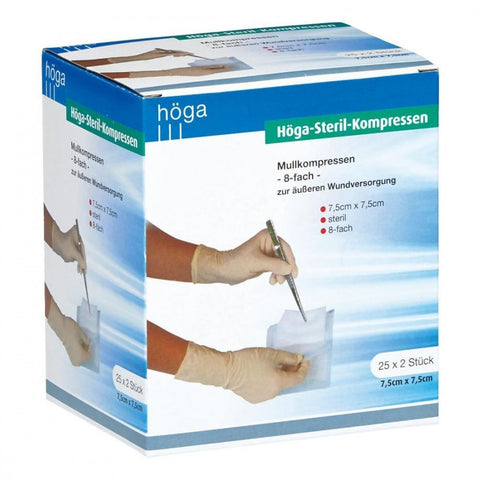 Höga compresses stériles 7,5x7,5 cm 8 plis (25x2 pièces)