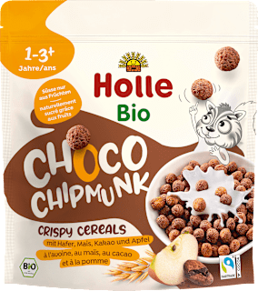 Holle Muesli croustillant pour enfants Choco Chipmunk à l'avoine, au maïs, au cacao et à la pomme, dès 1 an (125 g)