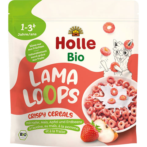 Holle muesli croustillant pour enfants Lama Loops à l'avoine, au maïs, à la pomme et à la fraise, dès 1 an (125 g)