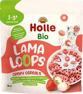 Holle muesli croustillant pour enfants Lama Loops à l'avoine, au maïs, à la pomme et à la fraise, dès 1 an (125 g)