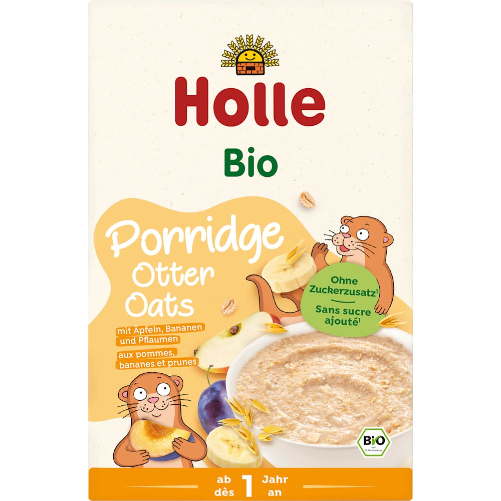 Holle Porridge Otter Oats avec pommes, bananes et prunes, dès 1 an (200 g)