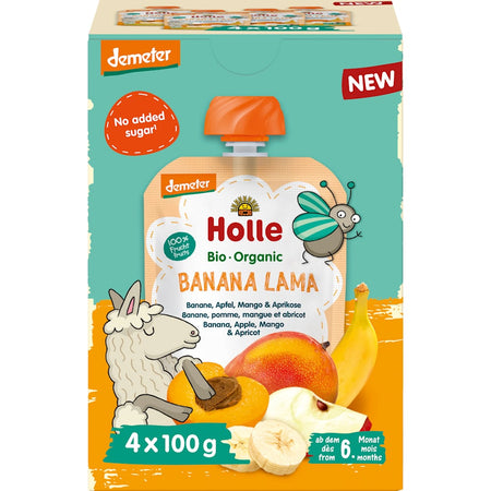 Holle Quetschie Banana Lama banane, pomme, mangue & abricot dès le 6ème mois (4x100 g), 400 g